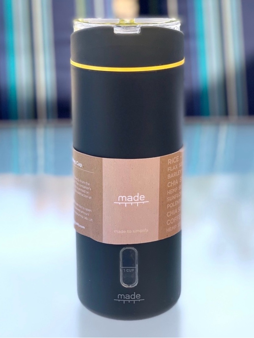 Made Gray and Yellow 36 Oz. Measuring Food Storage Container